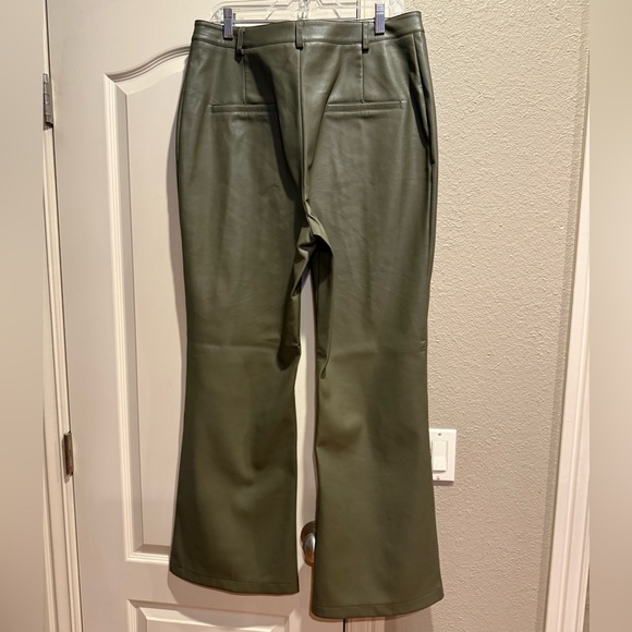 NWOT Royalty by Maluma Flare-Leg Faux-Leather Pants in olive green - Picture 3 of 4